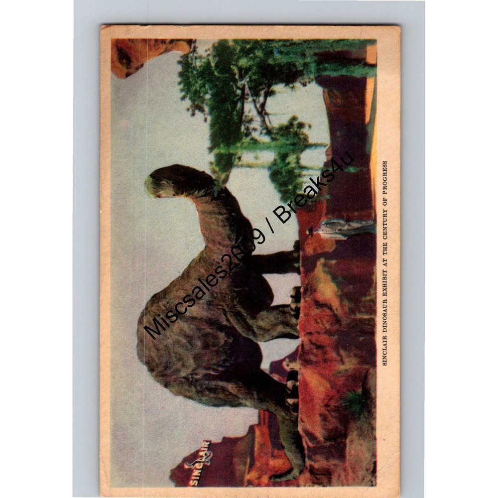 Vintage Linen Sinclair Dinosaur Exhibit Postcard 1933 Chicago Worlds Fair